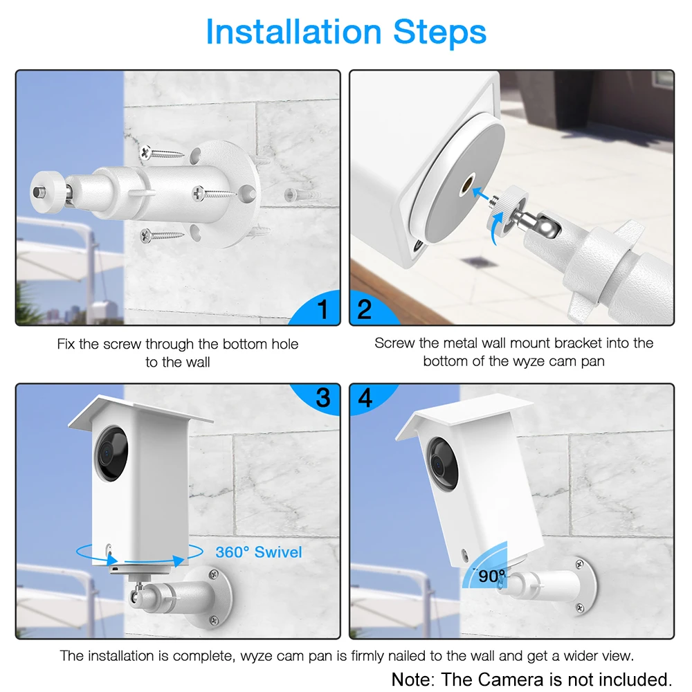 Настоящий водостойкий защитный чехол и регулируемый металлический настенный кронштейн для Wyze Cam Pan на 360 градусов