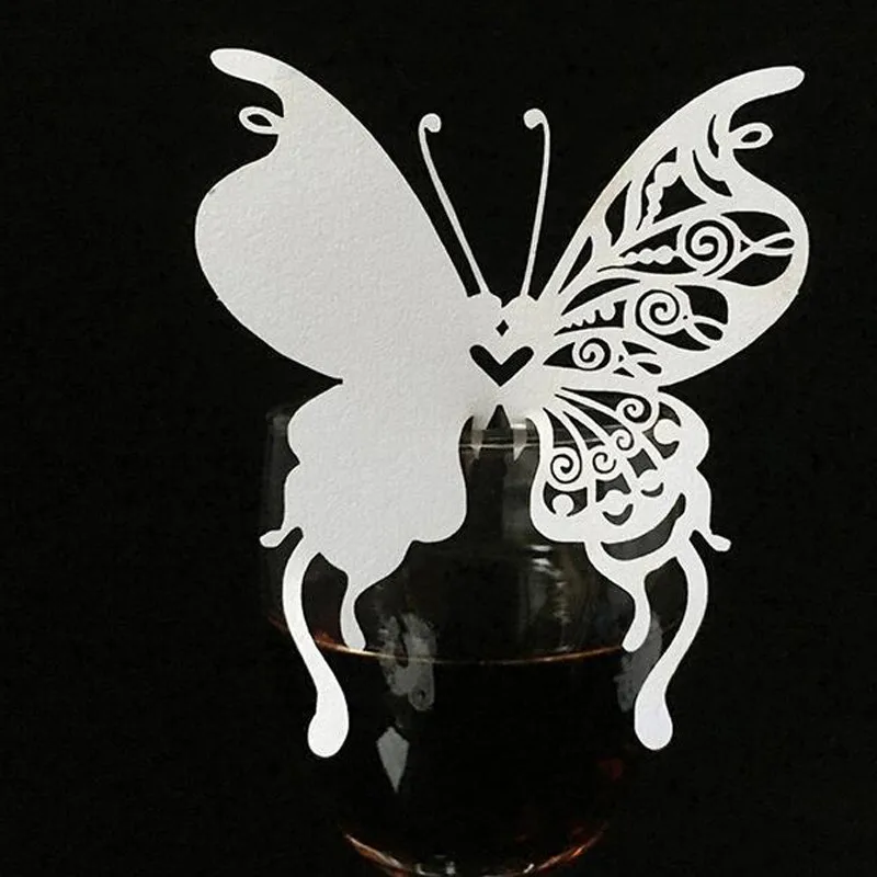 10Color 100pcs Laser Cut Butterfly Paper Place Card  Escort Card  Cup Card Wine Glass Card For Wedding Christmas Decor Favors (5)