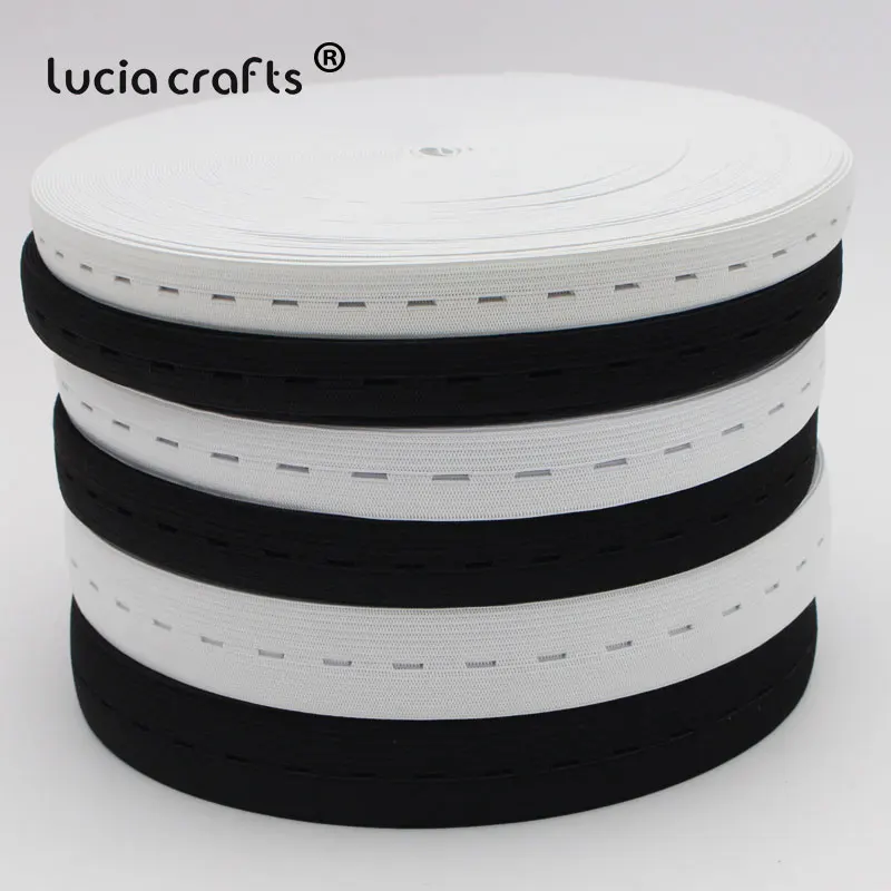 

5meter/lot 15/20/25mm Black/White Buttonhole Knit Elastic Band Adjustable Ribbon Tape Webbing DIY Sewing Garment Trousers T0807