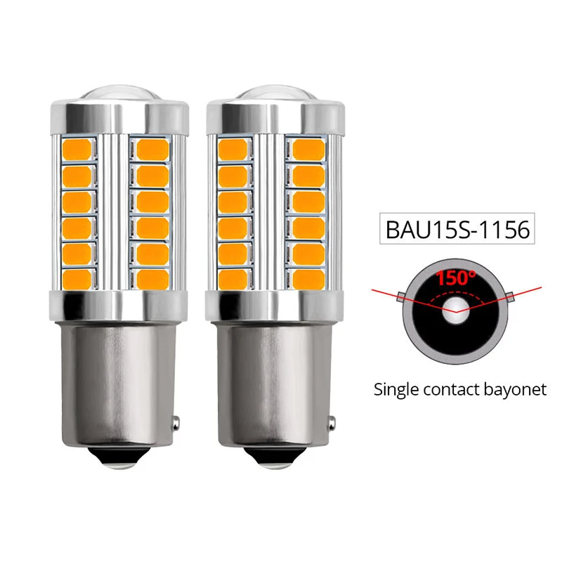 2 шт. автомобильный световой сигнал 1156 BA15S BAUS15S P21W светодиодный поворота Стоп-сигнал заднего фонаря 33SMD 5730 светодиодный авто задний Реверс лампы r5w - Испускаемый цвет: BAU15S YELLOW