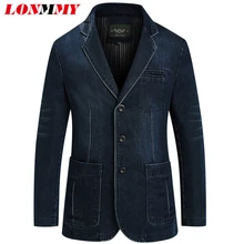 LONMMY Джинсовый блейзер для мужчин, 80% хлопок, ковбойская куртка, джинсовая куртка, Мужской Блейзер, костюмы для мужчин, jaqueta, брендовая одежда, модная M-4XL