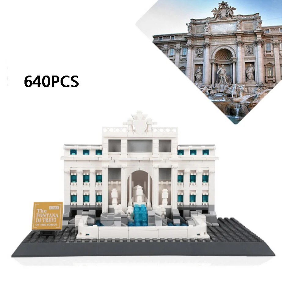 

Hot world famous Architecture Fontana di Trevi Rome Italy city building block model wanges brick educational toys for collection