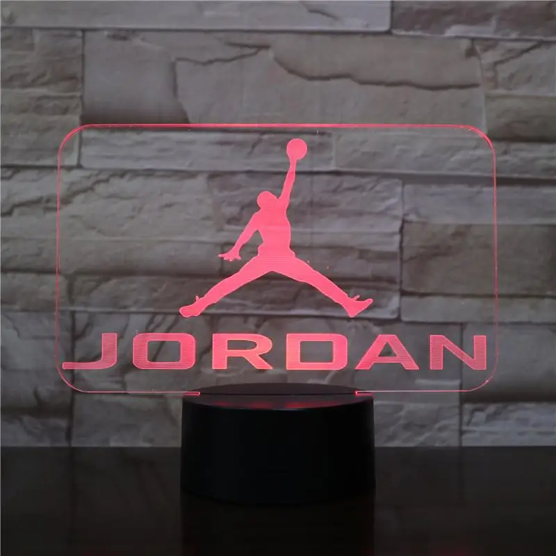 Мужские баскетбольные кроссовки Jordan, Ночной светильник, Led 3D иллюзия, сенсорный датчик, для мальчиков, детские подарки, настольная лампа, спальные кроссовки jordan 3 - Испускаемый цвет: logo