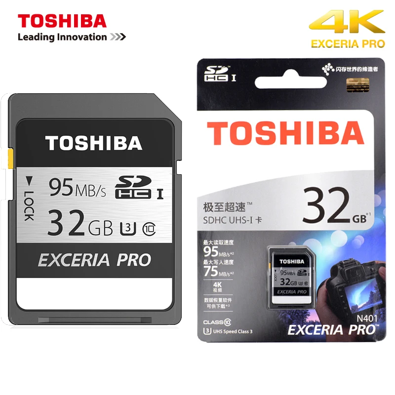 Toshiba SDXC SD карты 128 ГБ, 64 ГБ, Exceria Pro N401 объемом до 32 GB карты памяти SDHC до 95 МБ/с. скорость чтения карты памяти для цифровых фотоаппаратов с