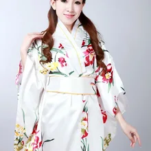 Белый Лидер продаж японский Винтаж оригинальной традиции шелковое кимоно-юката кимоно платье с Оби Один размер H0052