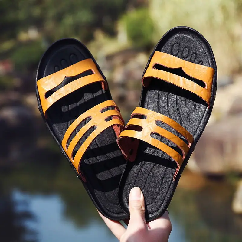 LAISUMK Для мужчин; летние туфли-лодочки из натуральной кожи брендовая повседневная обувь мужские босоножки, тапочки; пляжные вьетнамки;
