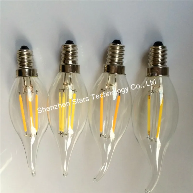 E14 2 W 4 W 6 W COB светодиодный ламповая нить Стекло Корпус затемнения реветь AC220V свет Ретро свеча указал/Бент хвост освещения 10 шт./лот