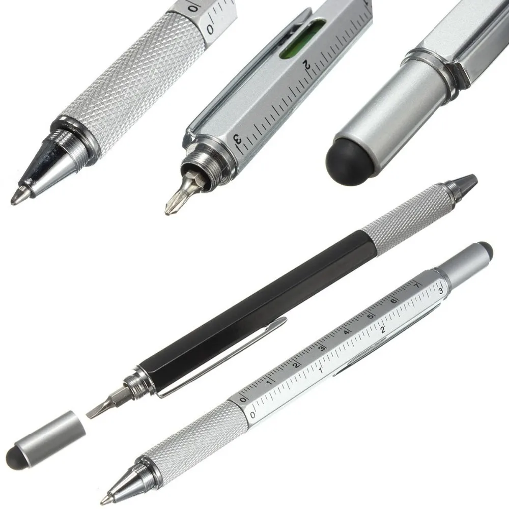 

1 Piece 6 in 1 Multi-function Ballpoint Screwdriver Pen Scale Ruler Touch Screen Pen Tool Teaching Office Supplies