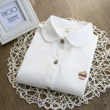 ONTFIHS Cotton shirts Cake Embroidery Collar Blusa Feminino OL White Blouse Long Sleeve Shirt Women Tops Tees Chemise Femme