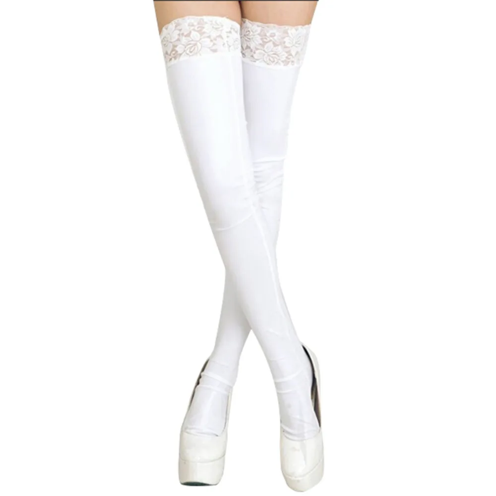 Women Sexy Over Knee Sockings Faux Leather Thigh High Stockings Non-slip Long Knee Socks Accessories