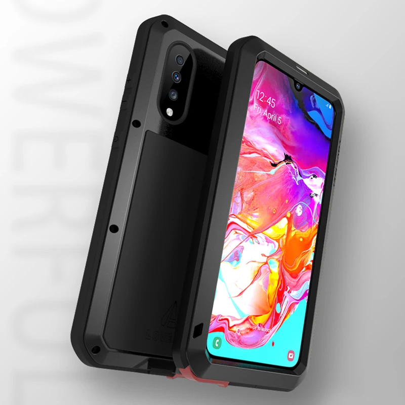  Aluminum Metal Armor Full Body Case For Samsung Galaxy A70 Case 360 Shockproof With Gorrila Glass C