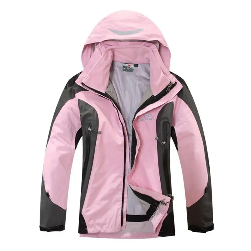 Женские s 2в1 зимние походные пальто водонепроницаемые ветрозащитные куртки для скалолазания и рыбалки женские Треккинговые лыжные куртки - Цвет: Розовый