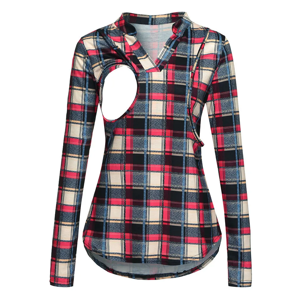 

Winter Nursing Top Breastfeeding Casual Long Sleeve Women Mom Pregnant Nursing Baby Maternity Plaid T-shirt Tops Blouse Clothes