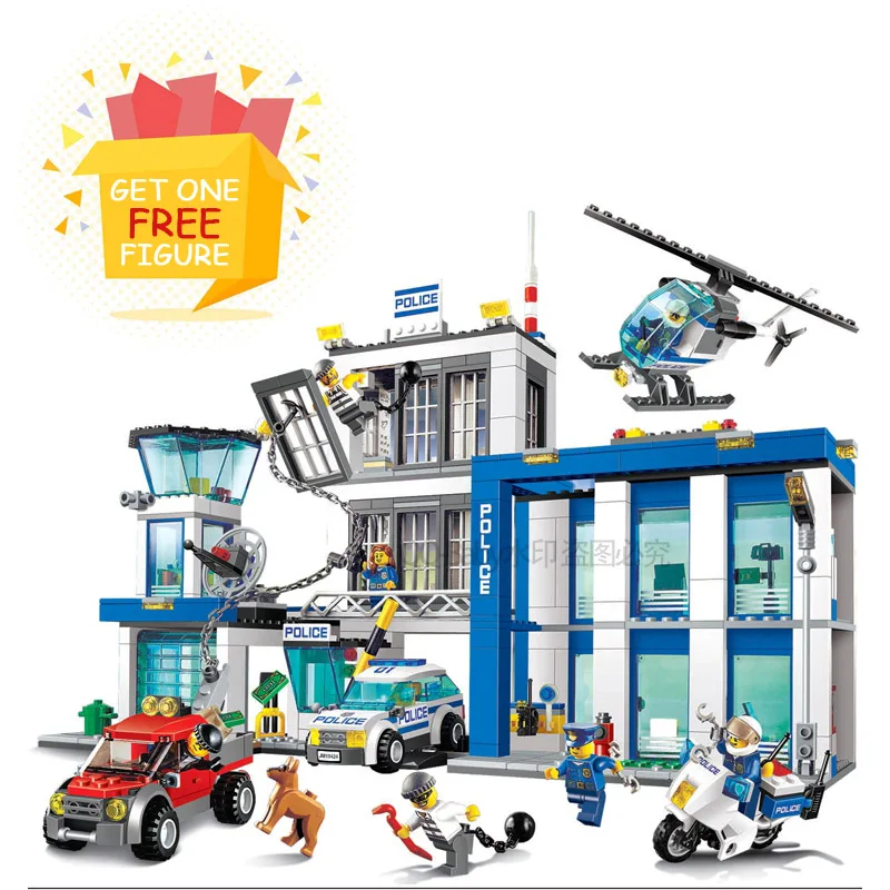 

Bela Pogo Compatible Legoe 10424 890pcs+ Station Helicopter Jail Cell Urban Police City Building Blocks Bricks toys for child