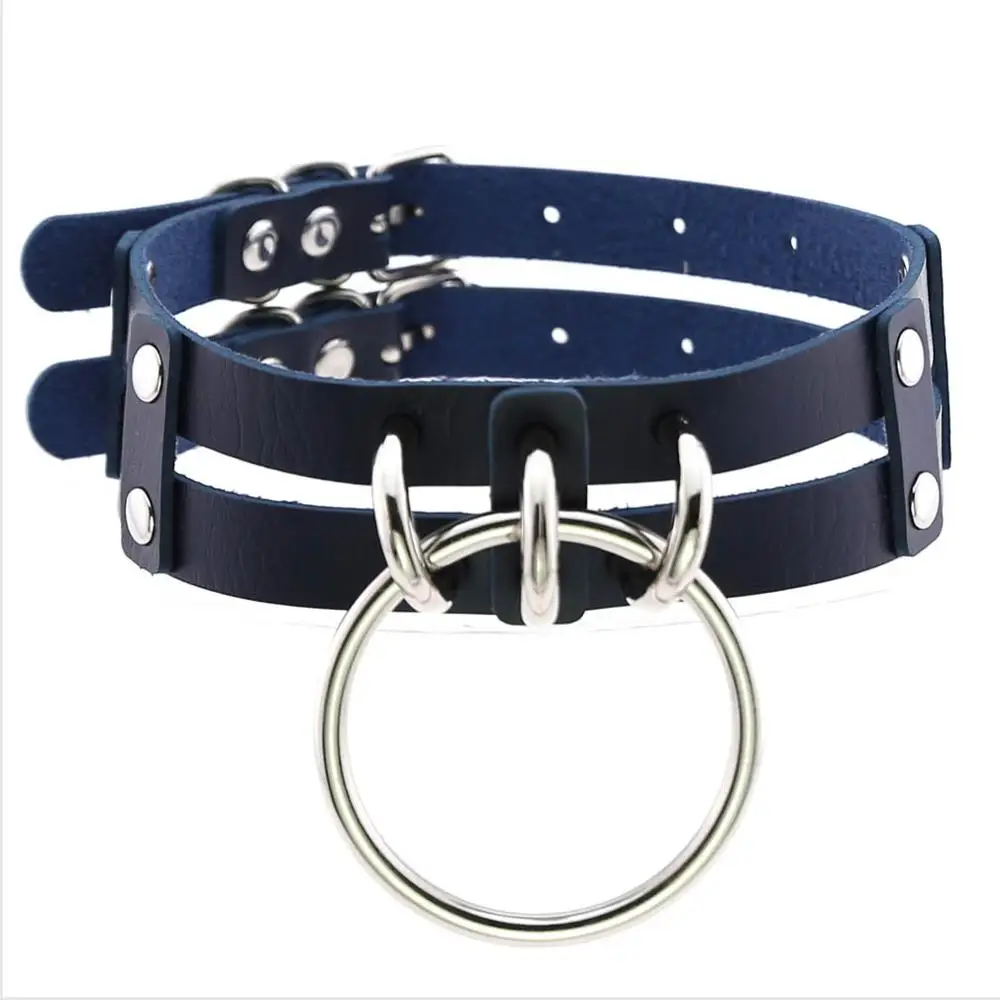 Dark Blue KMVEXO, негабаритный, 2 чокер с несколькими слоями, кожаное ожерелье, сексуальное, Harajuku, для женщин, воротник, связывание, готическое ожерелье, панк, Клубные, вечерние, ювелирные изделия - Окраска металла: Dark Blue
