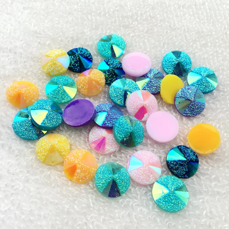 DIY 40pcs 12mm AB Round Resin flower Flatback Rhinestone Wedding scrapbook craft