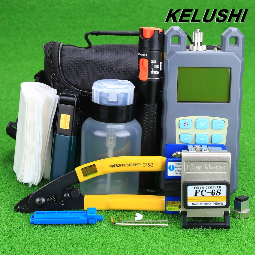 KELUSHI 19pcs set FTTH Tool Kit with FC 6S Fiber Cleaver and Optical Power Meter 10mW