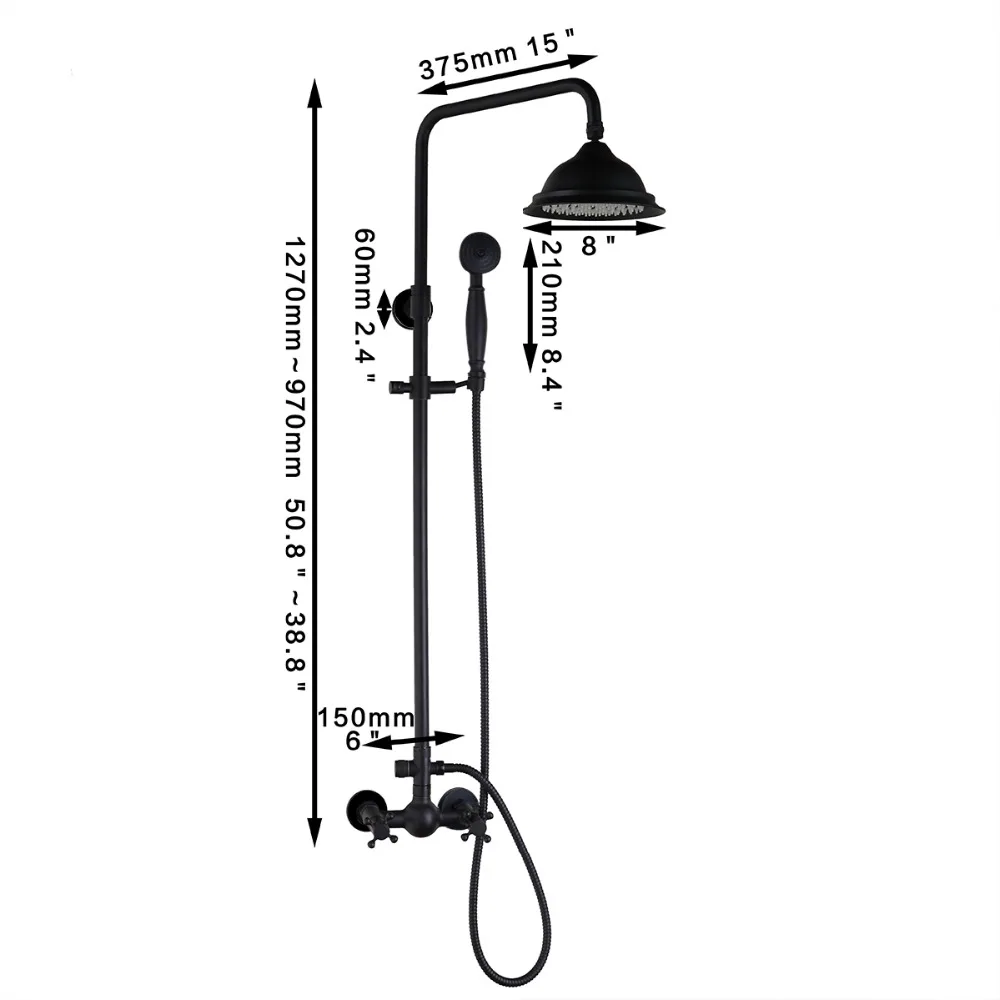 US $86.01 KEMAIDI New Arrival Bathroom Black Shower Set Wall Mounted 8 Rainfall Shower Mixer Tap Faucet 3functions Mixer Valve