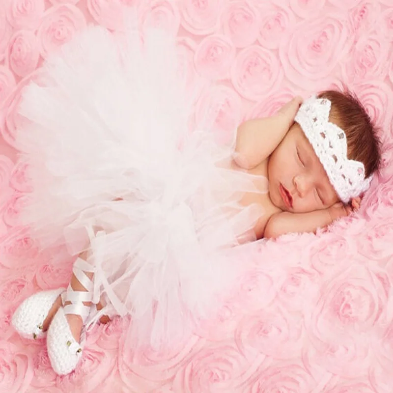 

Newborn Photography Props Girls Infant Ballet Costume Outfit Princess Tutu Skirt + Imperial Crown+Ballet Shoes Baby Photo Props