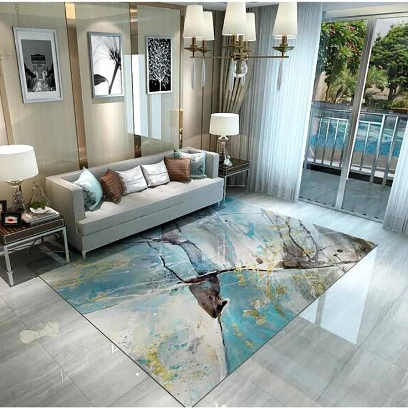 

Modern Simple Nordic Home Decor Carpet Living Room Coffee Table Carpets Anti-slip Flannel Large Rug Abstract Printing Mats