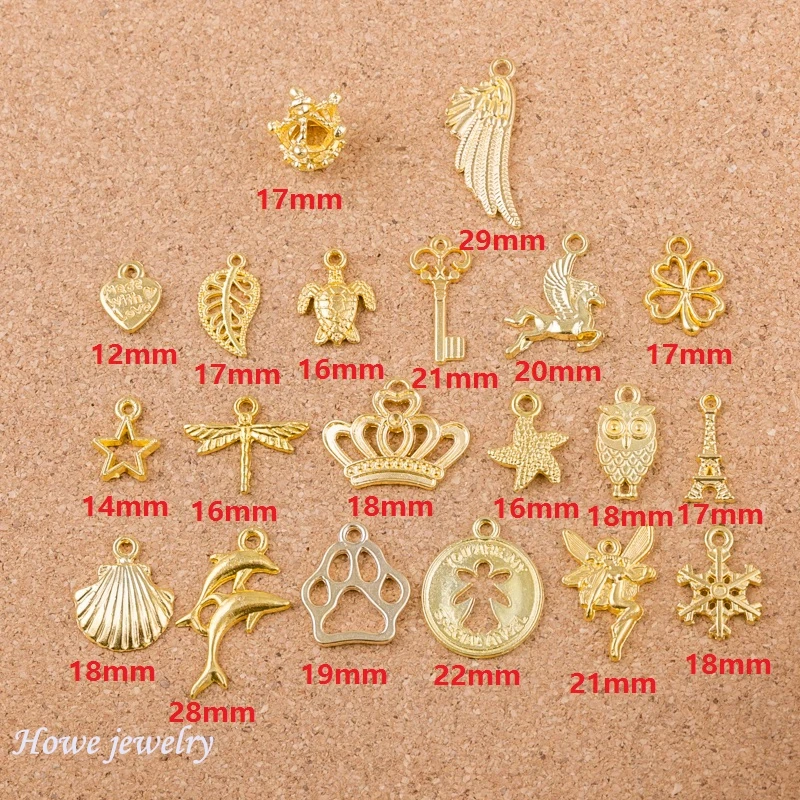 

Mixed 40pcs shell owl shell star wings many styles shape gold color Pendant DIY European Style jewelry findings Q005