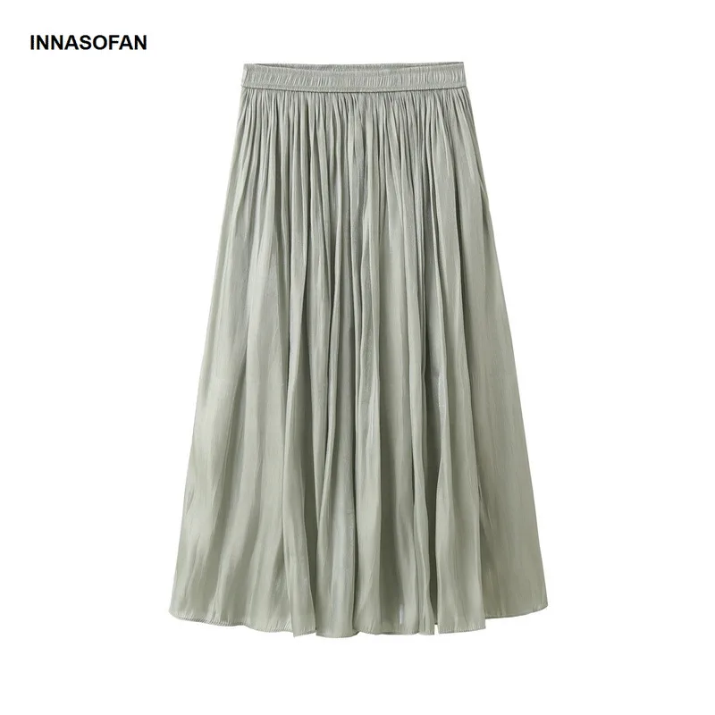 INNASOFAN плиссированная юбка женская весна-лето пляжная юбка высокая талия Евро-американская мода юбка сплошной цвет