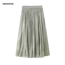 INNASOFAN плиссированная юбка женская весна-лето пляжная юбка высокая талия Евро-американская мода юбка сплошной цвет