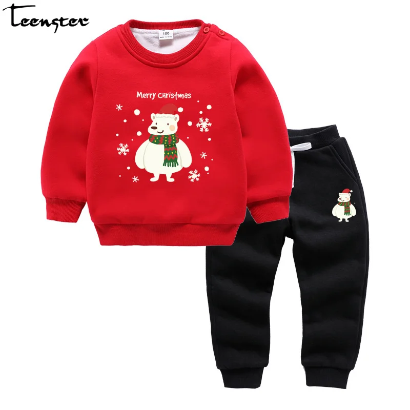 

Girls Clothes 2018 Winter Fleece Toddler Boy Clothing Thickened Long Sleeve Sweatshirt Cartoon Christmas Bear Printed Outfits