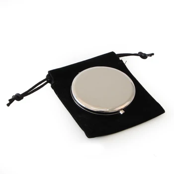 

Personalised Silver Metal Makeup Mirror Round Folded Compact Cosmetic Mirror with Black Velvet Bag , Perfect Wedding Gifts