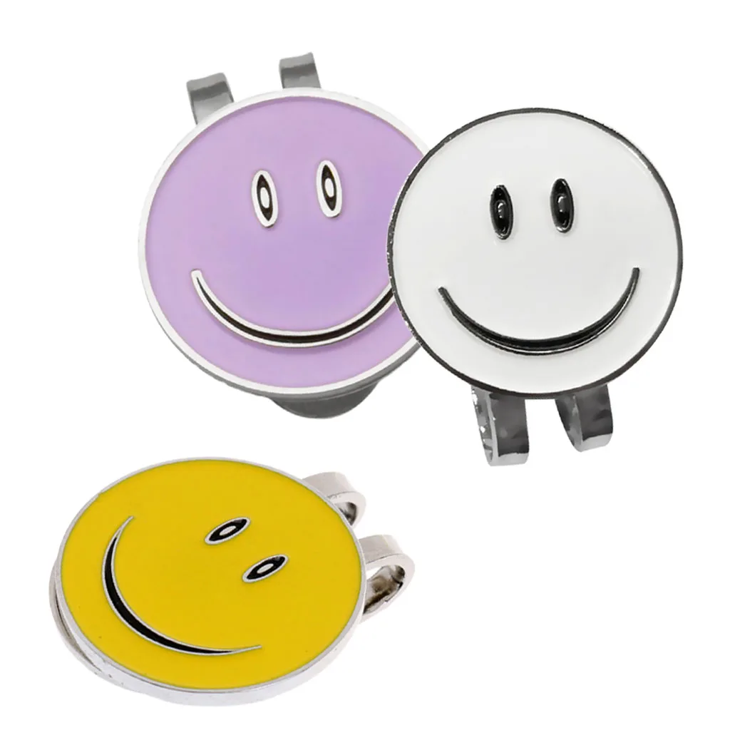 Set Of 3 Funny Happy Face Golf Ball Markers With Magnetic Golf Hat Clip Mixed Color for Golf Learner Accessories