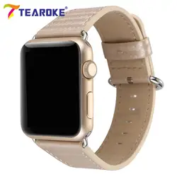 Tearoke углерода Волокно узор кожаный ремешок для Apple Watch 38 мм 42 мм шампанское замена Браслет ремешок для iwatch 12
