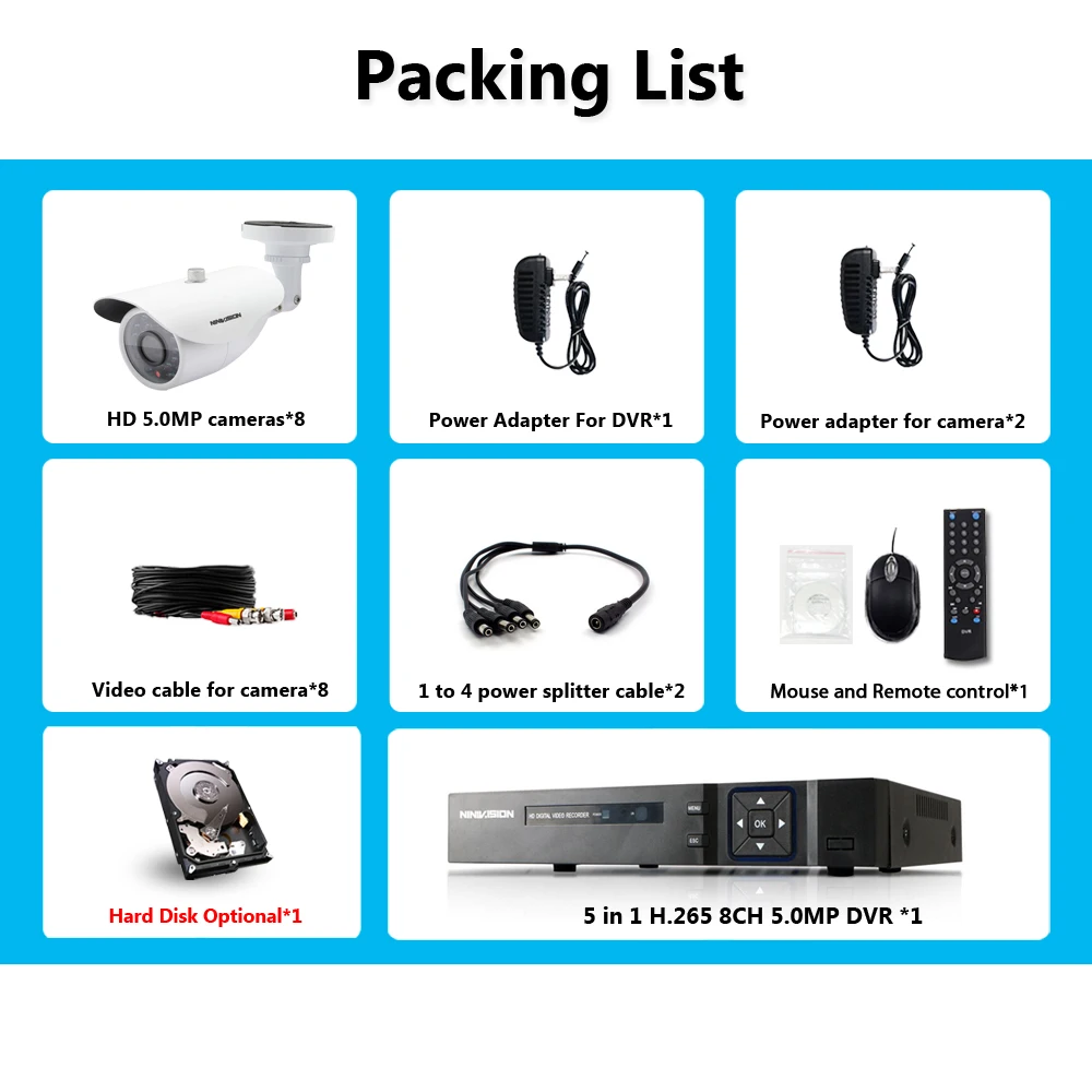  8CH 5MP HD CÁMARA DE CCTV sistema DVR Kit AHD 8 piezas 5MP IR noche al aire libre cámara de segurid