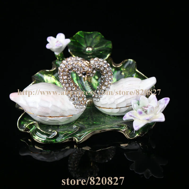 Faberge Style Swan Trinket Box Swan Box Crystals Trinket, Keepsake, Pill Box Figurine Handcrafted Crystal Swan Trinket Box