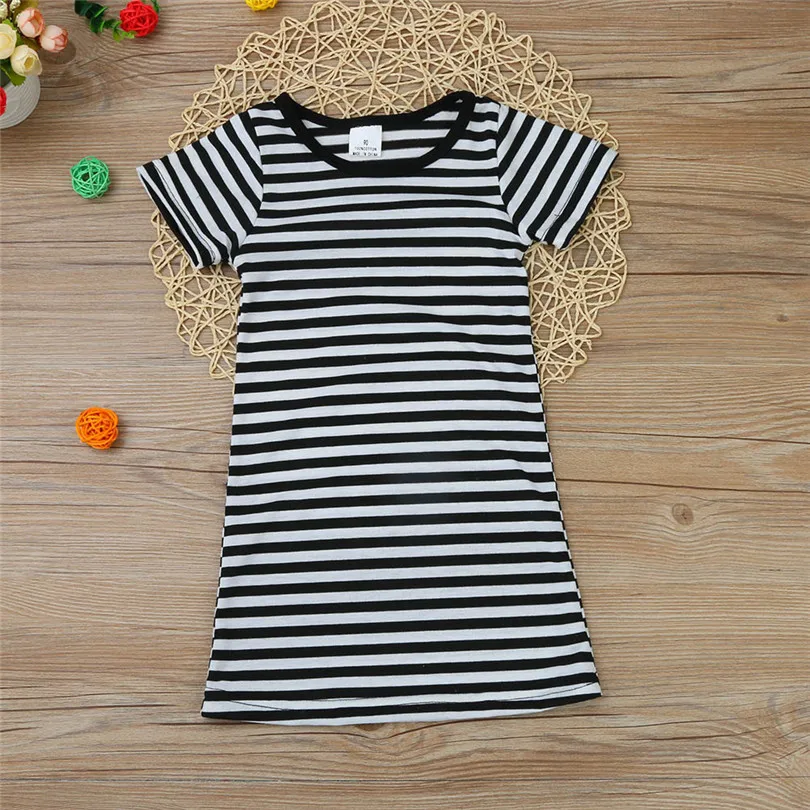 2019 new cute Toddler Baby Kid Girl Casual Short Sleeve Party Striped Princess Dresses Clothes fashion design (9)