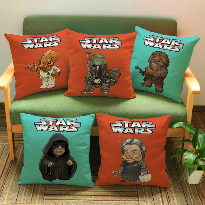 

Cushion Pillow Case Cute Mini Version Star War Darth Vader Yoda Sith Jedi Green Orange Color Sofa Cushion Covers Cartoon Style