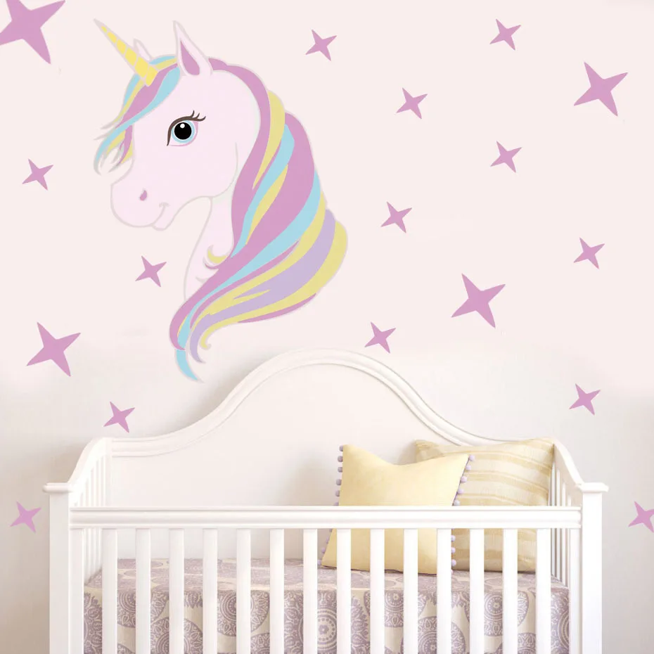 Magic Unicorn Wall Stickers Colorful Animals Horse Stars Funny Wall