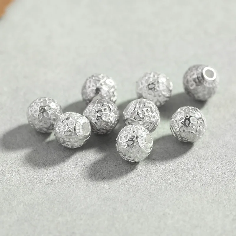 

2pcs 925 Sterling Silver Round Metal Spacer Beads 6mm Craft Carved Flower Charm Beads DIY Jewelry Make Findings Earring Necklace
