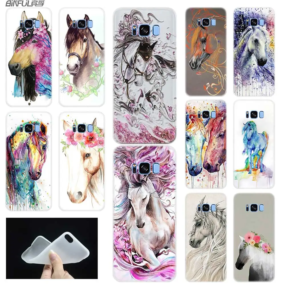 

Case For Samsung S4 S5 Mini S6 S7 Edge Plus S8 S9 Plus S10 Case Cover Soft Silicone 3D TPU M20 Watercolor Horse