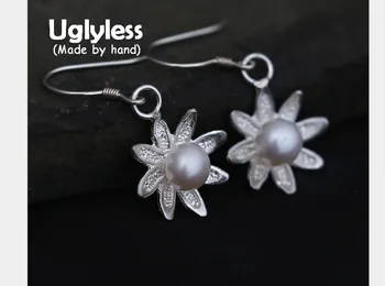 

Uglyless Real S990 Silver Sunflower Drop Earrings for Women Luxury Natural Pearl Floral Jewelry Handmade Romantic Brincos Bijoux
