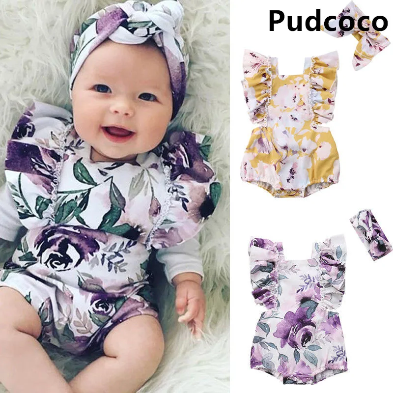 

Newborn Baby Girls Butterfly sleeve Romper+Headband Set Infant Outfits Clothes