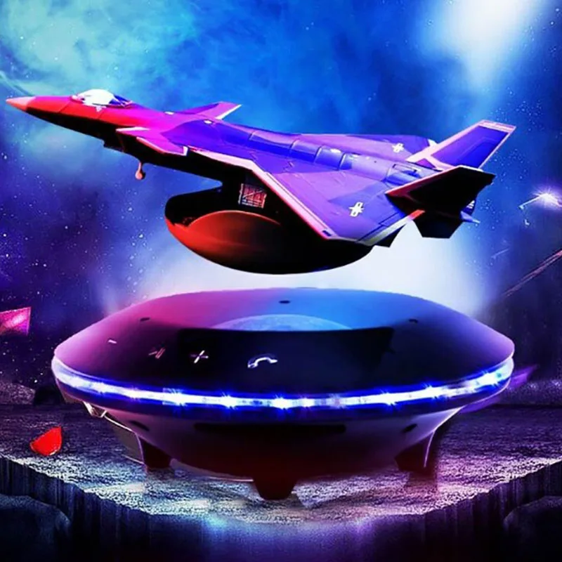 

Smart Bluetooth speakers fighter style magnetic levitation design bass stereo touch control wireless charging color LED lights