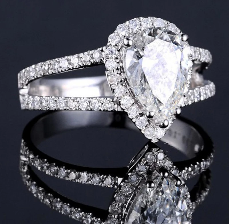

Top Quality 990 Sterling Silver Wedding Rings for Women Pear Shape CZ Diamant Two Bands Engagement Ring Jewelry Gift ZR023