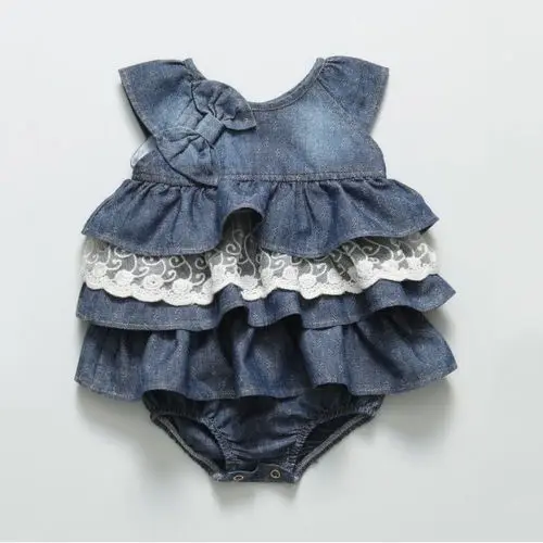 

Newborn Kids Baby Girls clothes blue bow bodysuit Party Lace Tutu ruffles jumpsuit Clothes Outfit 0-3Y