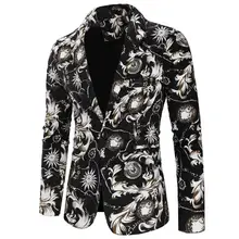 Mens Blazer Jacket Cotton Linen Floral printed Casual One Button Tuxedos Mens Suits Blazer for Men color block double button mens casual blazer