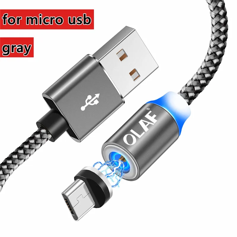 Магнитный кабель Micro USB для быстрой зарядки, кабель usb type C, магнитный кабель для зарядки и передачи данных, шнур для iPhone X 7 8 samsung S9 Xiaomi - Color: For Micro USB-Gray