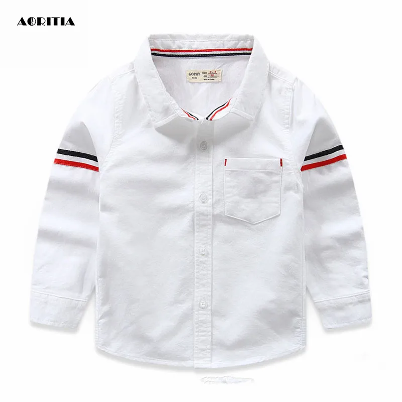 2017 Обувь для мальчиков Демисезонный с длинными рукавами белый карман Рубашки
