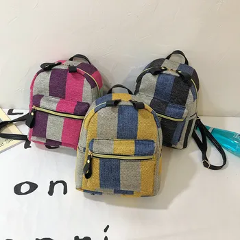

Travel Backpack Women Summer Canvas Backpacks Plaid Fresh Student Bag Simple Wild Small Mobile Phone Bags Rugzak J3