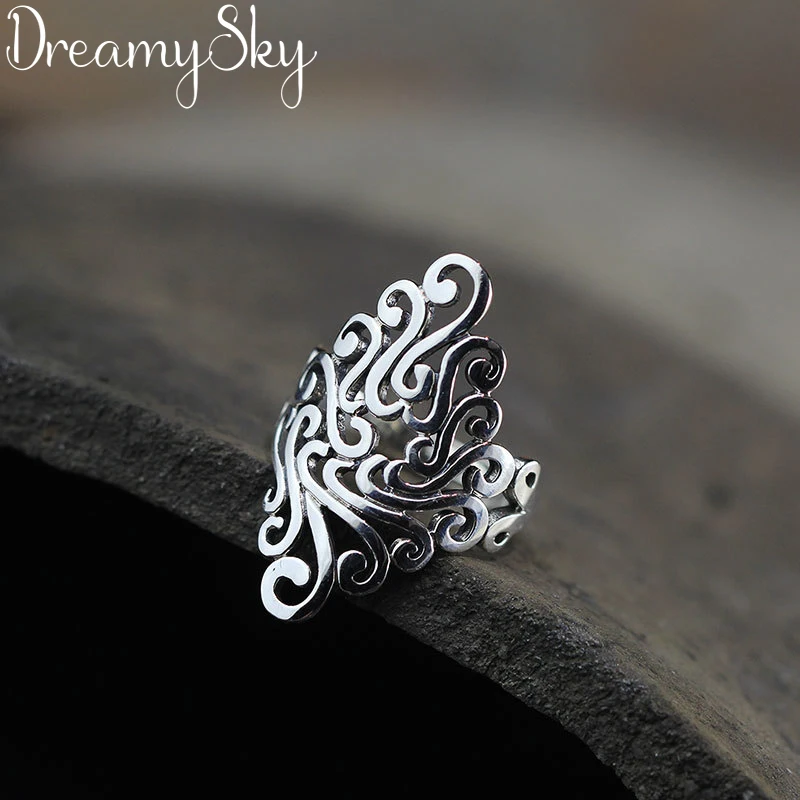 

Fashion 925 Sterling Silver Large Rings For Women Girls Gift Wedding Jewelry Vintage Punk Adjustable Antique Ring Anillos