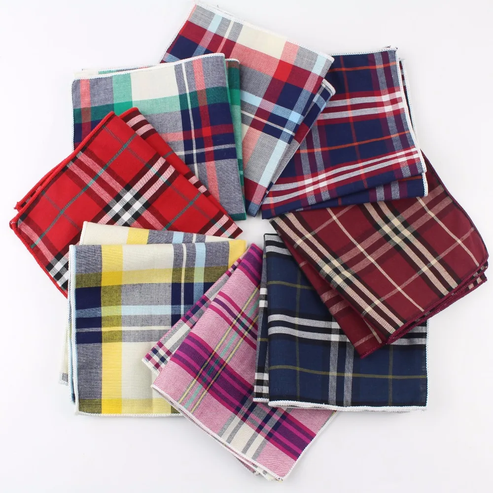 Women Cotton Handkerchiefs Woven Colorful Printing Plaid Pocket Square