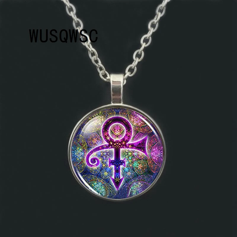 

WUSQWSC Caxybb New Music Memorial Necklace Prince RIP Symbol Logo Love Gothic Necklace Hermaphrodite Artist Glass Necklaces Gift